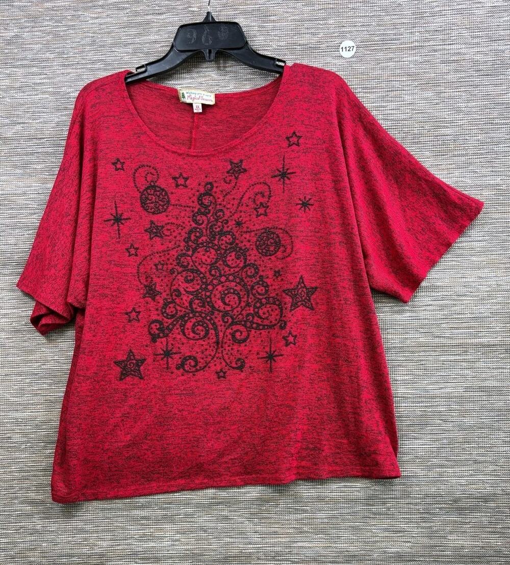 Magical Season Shirt Womens 2X Red Christmas Tree Graphic Dolman Top T-Shirt